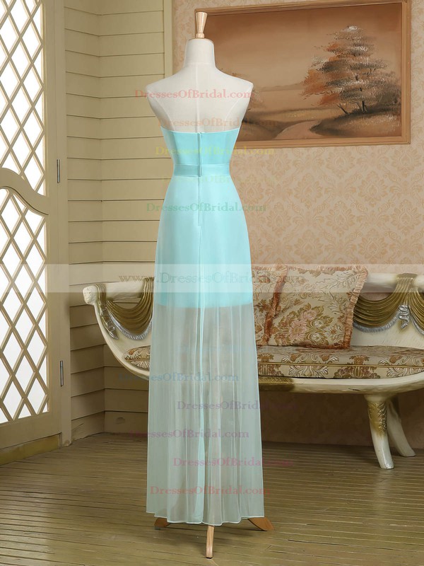 Sheath/Column Strapless Satin Chiffon Asymmetrical Ruffles Nice Bridesmaid Dress #DOB01012949