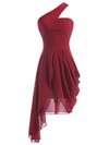 Burgundy A-line One Shoulder Chiffon Asymmetrical Ruffles Bridesmaid Dresses #DOB01012950