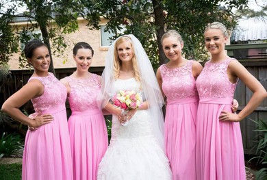 A-line Scoop Neck Chiffon Floor-length Lace Glamorous Bridesmaid Dresses #DOB01012951