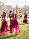 Elegant A-line V-neck Chiffon Floor-length Appliques Lace Open Back Burgundy Bridesmaid Dresses #DOB01012952