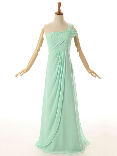 One Shoulder Empire Ruffles Chiffon Floor-length Modest Bridesmaid Dresses #DOB01012954