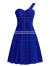 Custom Empire Blue Chiffon with Ruffles Knee-length One Shoulder Bridesmaid Dresses #DOB01012959