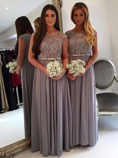 A-line Scoop Neck Chiffon Tulle Floor-length with Appliques Lace New Style Bridesmaid Dresses #DOB01012962