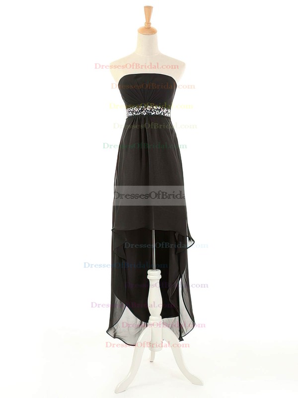 Black Empire Asymmetrical Chiffon with Beading Strapless Simple Bridesmaid Dresses #DOB01012963