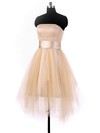 Sweet A-line Asymmetrical Tulle with Sashes / Ribbons Strapless Bridesmaid Dresses #DOB01012964
