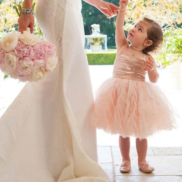 Amazing A-line Square Neckline Tulle with Ruffles Tea-length Flower Girl Dresses #DOB01031905