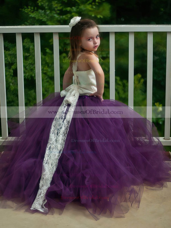 Princess Square Neckline Tulle with Flower(s) Floor-length Perfect Flower Girl Dresses #DOB01031906