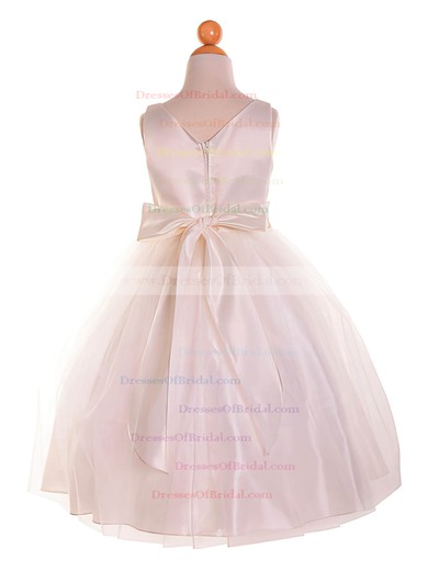 Affordable A-line Scoop Neck Tulle with Bow Tea-length Flower Girl Dresses #DOB01031910