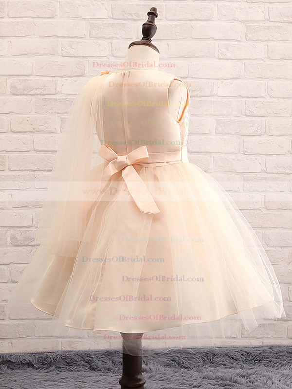 Ball Gown Scoop Neck Tulle with Beading Inexpensive Tea-length Flower Girl Dresses #DOB01031913