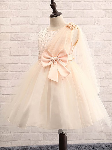 Ball Gown Scoop Neck Tulle with Beading Inexpensive Tea-length Flower Girl Dresses #DOB01031913