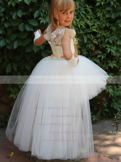 Scoop Neck Tulle with Beading Ball Gown Asymmetrical Different Flower Girl Dresses #DOB01031923