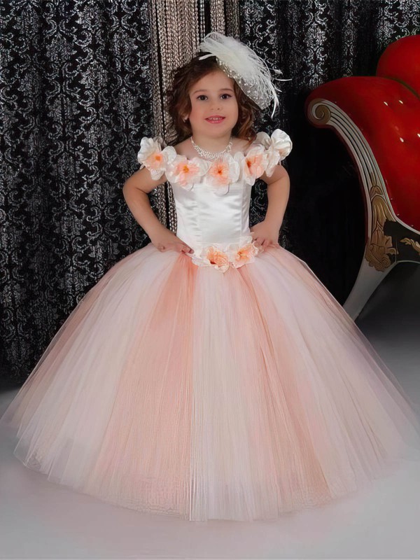 Scoop Neck Tulle with Flower(s) Floor-length Noble Ball Gown Flower Girl Dresses #DOB01031926