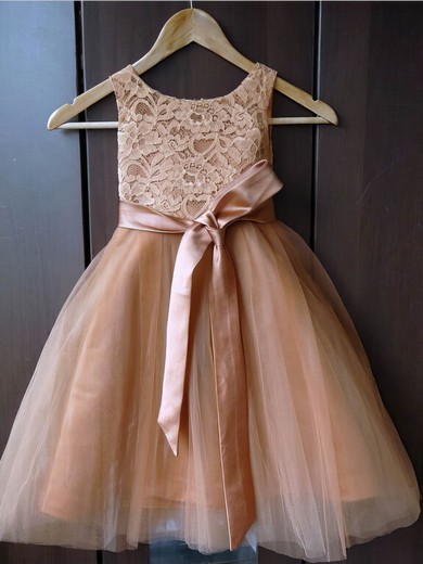Top A-line Scoop Neck Lace Tulle Sashes / Ribbons Ankle-length Flower Girl Dresses #DOB01031929