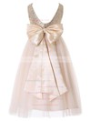 Newest A-line Scoop Neck Tulle Sequined with Bow Floor-length Flower Girl Dresses #DOB01031931