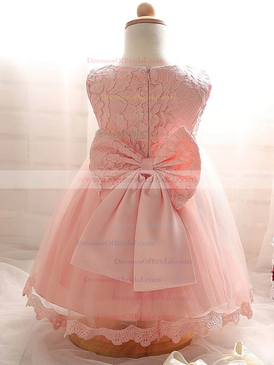 Ball Gown Scoop Neck Lace Tulle with Bow Prettiest Tea-length Flower Girl Dresses #DOB01031932