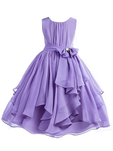 A-line Scoop Neck Chiffon Sashes / Ribbons Floor-length Simple Flower Girl Dresses #DOB01031940