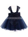 Princess Sweetheart Dark Navy Lace Tulle with Bow Tea-length Flower Girl Dresses #DOB01031943