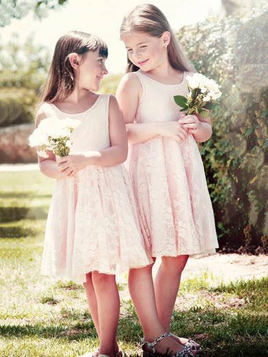 Promotion A-line Scoop Neck Lace Sashes / Ribbons Knee-length Flower Girl Dresses #DOB01031949