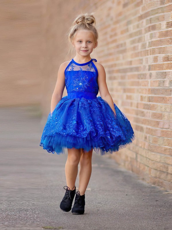Ball Gown Scoop Neck Tulle Appliques Lace Short/Mini Cute Flower Girl Dresses #DOB01031950