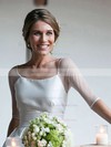 A-line Scoop Neck Ruffles Satin Tulle Sweep Train 1/2 Sleeve Trendy Backless Wedding Dresses #DOB00022526