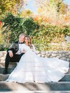 Fabulous A-line Scoop Neck Lace with Sashes / Ribbons Sweep Train 1/2 Sleeve Wedding Dresses #DOB00022531