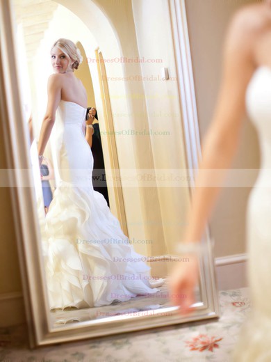 Trumpet/Mermaid Organza Cascading Ruffles Court Train Famous Strapless Wedding Dresses #DOB00022533