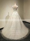 Elegant Scoop Neck Tulle Appliques Lace Court Train Ball Gown Wedding Dresses #DOB00022534