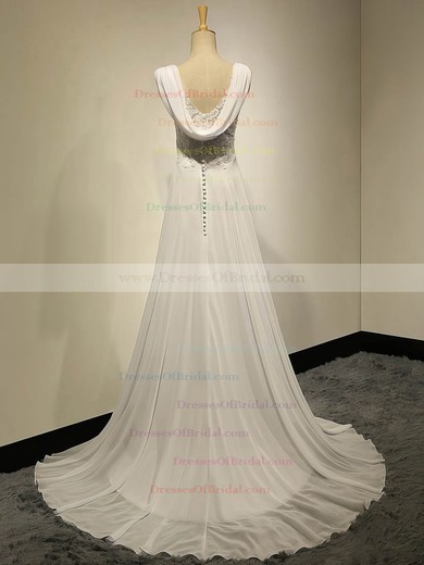 Modest Sweetheart Ivory Chiffon Appliques Lace Sweep Train Empire Wedding Dresses #DOB00022536