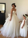 Ball Gown Sweetheart Tulle Appliques Lace Watteau Train Latest Backless Wedding Dresses #DOB00022543