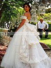 Ball Gown Sweetheart Tulle Appliques Lace Watteau Train Latest Backless Wedding Dresses #DOB00022543