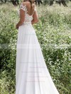 Scoop Neck Sheath/Column Chiffon Tulle Appliques Lace Sweep Train New Style Wedding Dresses #DOB00022547