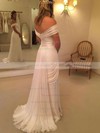 Sheath/Column Chiffon Lace Watteau Train Backless Off-the-shoulder Wedding Dresses #DOB00022548