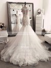Trumpet/Mermaid Scoop Neck Ivory Tulle Appliques Lace Chapel Train Exclusive Wedding Dresses #DOB00022554