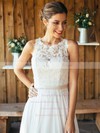 A-line Scoop Neck White Chiffon with Appliques Lace Sweep Train Famous Wedding Dresses #DOB00022561