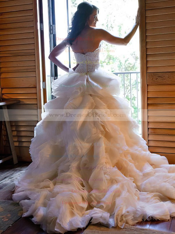 A-line Sweetheart Organza with Appliques Lace Court Train Beautiful Wedding Dresses #DOB00022563