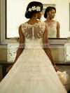 Fabulous A-line Scoop Neck Tulle with Appliques Lace Sweep Train Wedding Dresses #DOB00022564