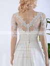 Cheap A-line Scoop Neck Tulle Chiffon Appliques Lace Sweep Train 1/2 Sleeve Wedding Dresses #DOB00022567