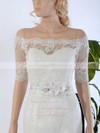 Off-the-shoulder Trumpet/Mermaid Tulle Appliques Lace Sweep Train 1/2 Sleeve Wedding Dresses #DOB00022568