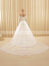 Off-the-shoulder A-line Tulle Appliques Lace Chapel Train 3/4 Sleeve Online Wedding Dress #DOB00022571