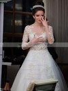 Latest A-line Scoop Neck Tulle Appliques Lace Sweep Train Long Sleeve Wedding Dress #DOB00022573