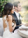 V-neck Tulle with Appliques Lace Court Train New Arrival Trumpet/Mermaid Wedding Dresses #DOB00022576