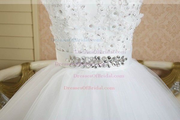 Wholesale Sweetheart White Tulle Sashes / Ribbons Floor-length Ball Gown Wedding Dresses #DOB00022578