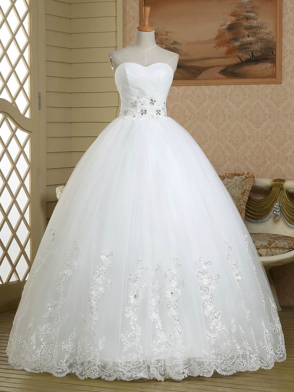 Ball Gown Sweetheart Tulle with Beading Floor-length Lace-up Graceful Wedding Dresses #DOB00022579