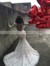 Trumpet/Mermaid Scoop Neck Tulle Court Train Appliques Lace Long Sleeve Wedding Dress #DOB00022585