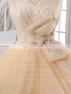 Online Ball Gown V-neck Satin Organza Tulle Appliques Lace Floor-length Backless Wedding Dresses #DOB00022587