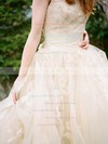 A-line Scoop Neck Tulle with Appliques Lace Sweep Train Fabulous Wedding Dresses #DOB00022592