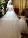 Top Scoop Neck Tulle Appliques Lace Ball Gown Chapel Train Long Sleeve Wedding Dress #DOB00022593