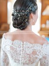 Off-the-shoulder A-line Lace Sashes / Ribbons Court Train Elegant Long Sleeve Wedding Dress #DOB00022595