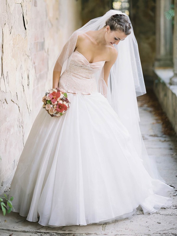 Wholesale A-line Sweetheart Tulle with Bow Sweep Train Wedding Dresses #DOB00022600
