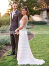 Perfect A-line Chiffon with Beading Sweep Train V-neck Wedding Dresses #DOB00022608